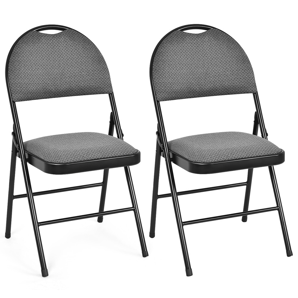2 Pieces Padded Folding Office Chairs with Backrest, Portable Metal Frame Chairs for Home, Dining, Conference