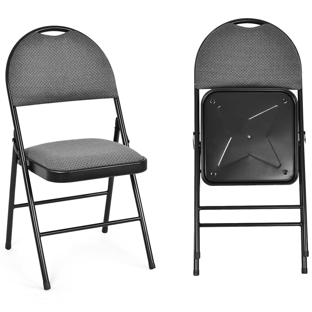 2 Pieces Padded Folding Office Chairs with Backrest, Portable Metal Frame Chairs for Home, Dining, Conference