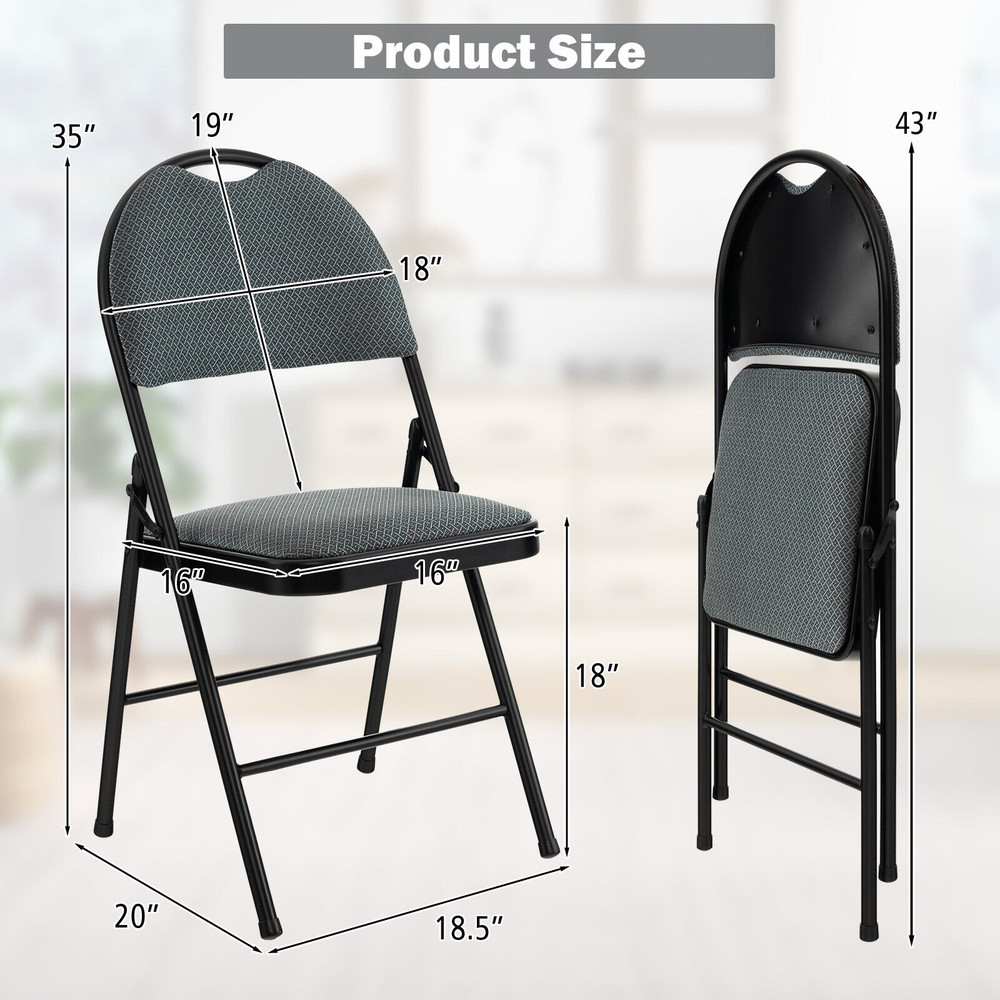 2 Pieces Padded Folding Office Chairs with Backrest, Portable Metal Frame Chairs for Home, Dining, Conference