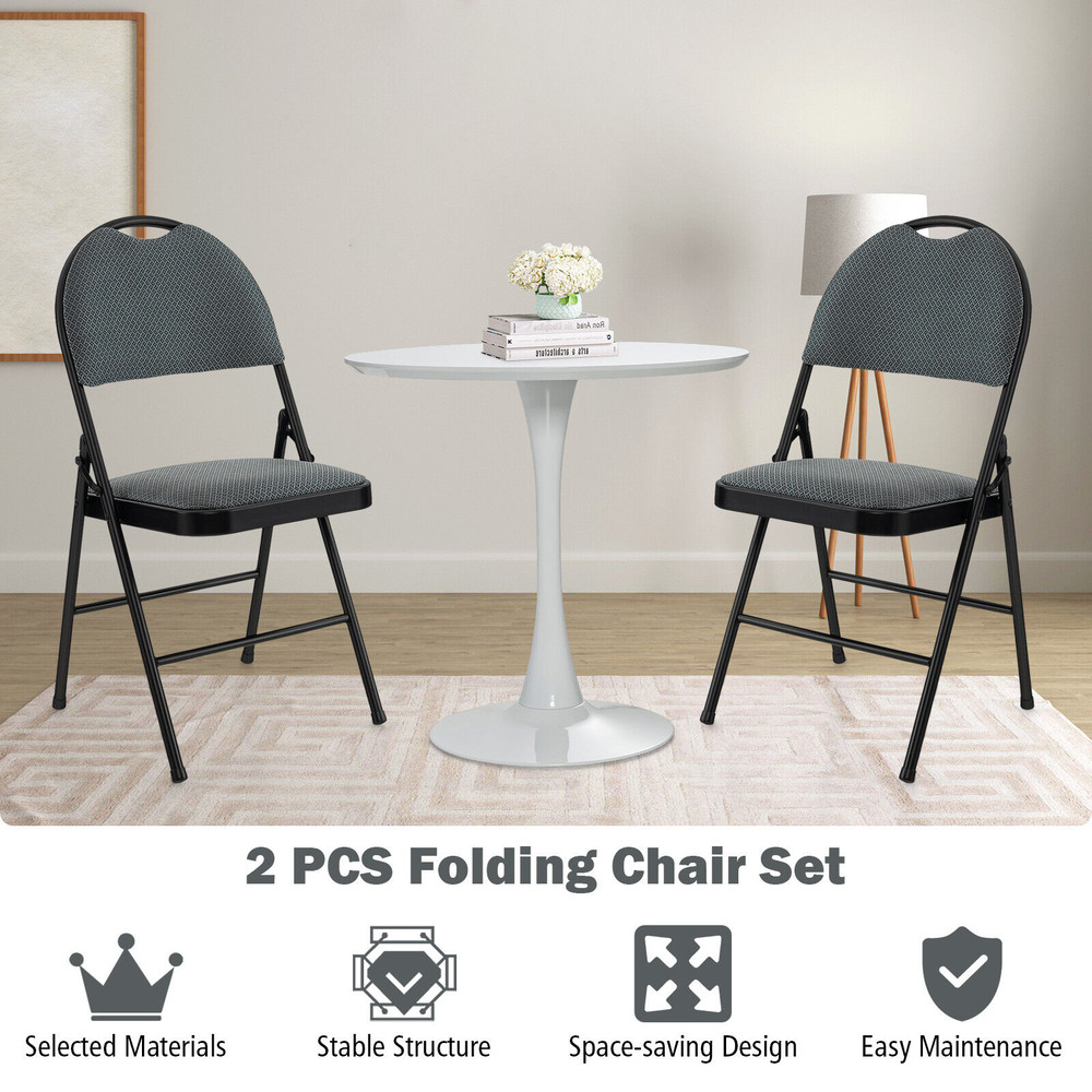 2 Pieces Padded Folding Office Chairs with Backrest, Portable Metal Frame Chairs for Home, Dining, Conference