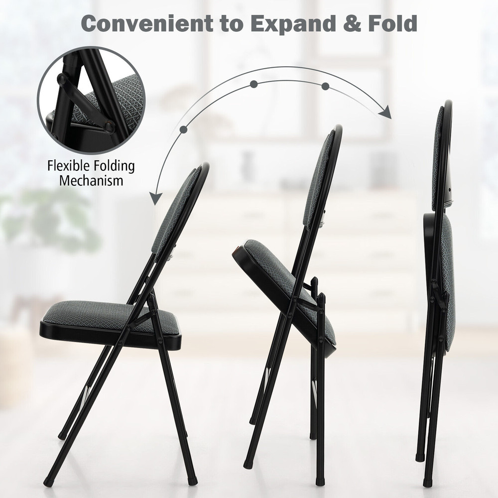 2 Pieces Padded Folding Office Chairs with Backrest, Portable Metal Frame Chairs for Home, Dining, Conference