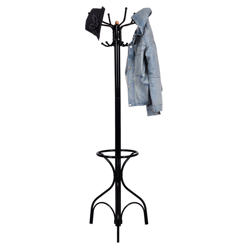 Vintage Metal Coat Hat Tree Stand Clothes Hanger with Umbrella Holder, Freestanding Entryway Rack with 2-Tier Hook