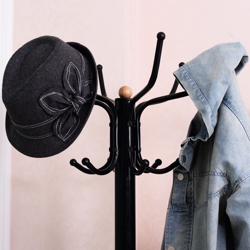 Vintage Metal Coat Hat Tree Stand Clothes Hanger with Umbrella Holder, Freestanding Entryway Rack with 2-Tier Hook