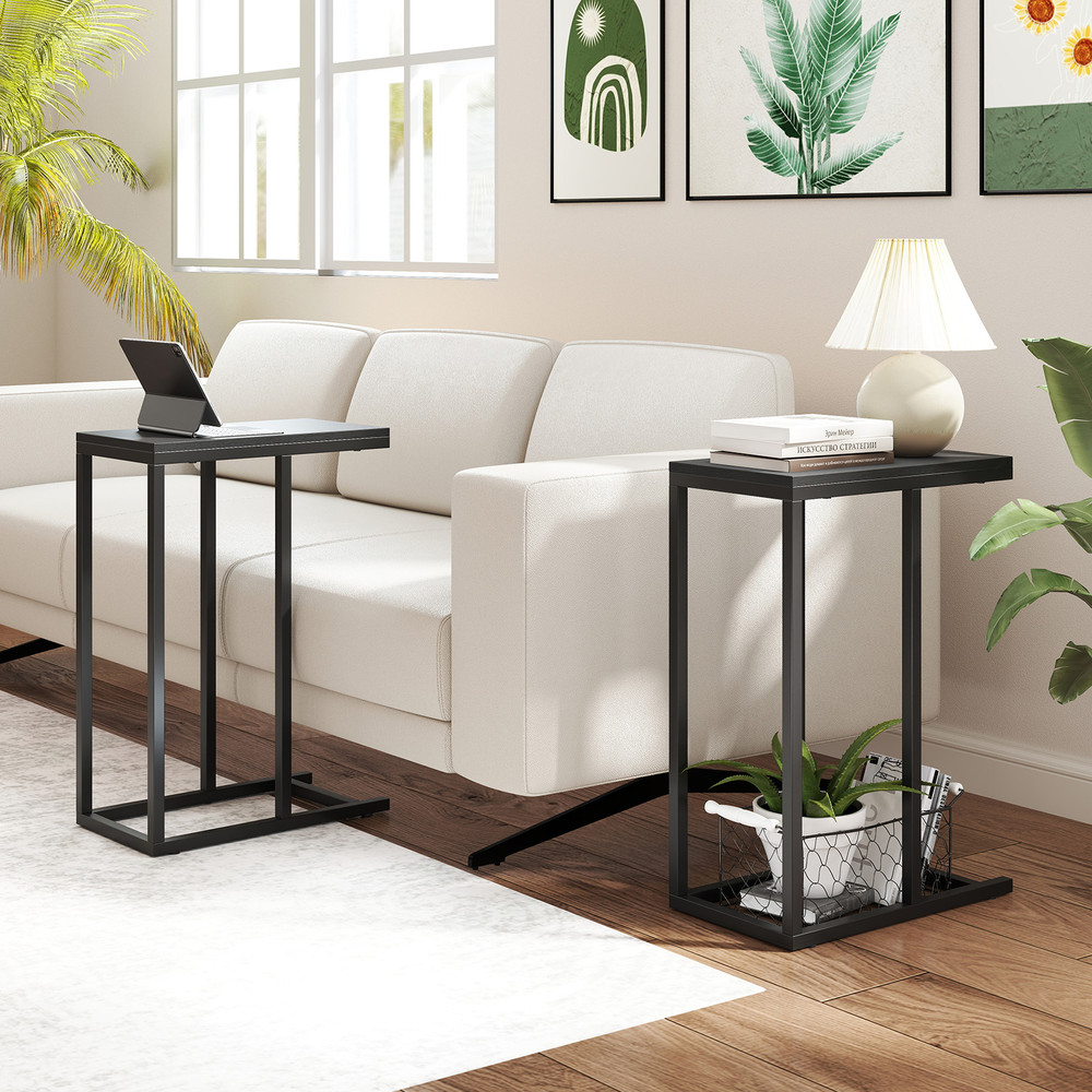 C-Shaped End Table Slide Under Couch TV Tray for Coffee, Laptop, Tablet, Modern Sofa Side Table for Small Spaces