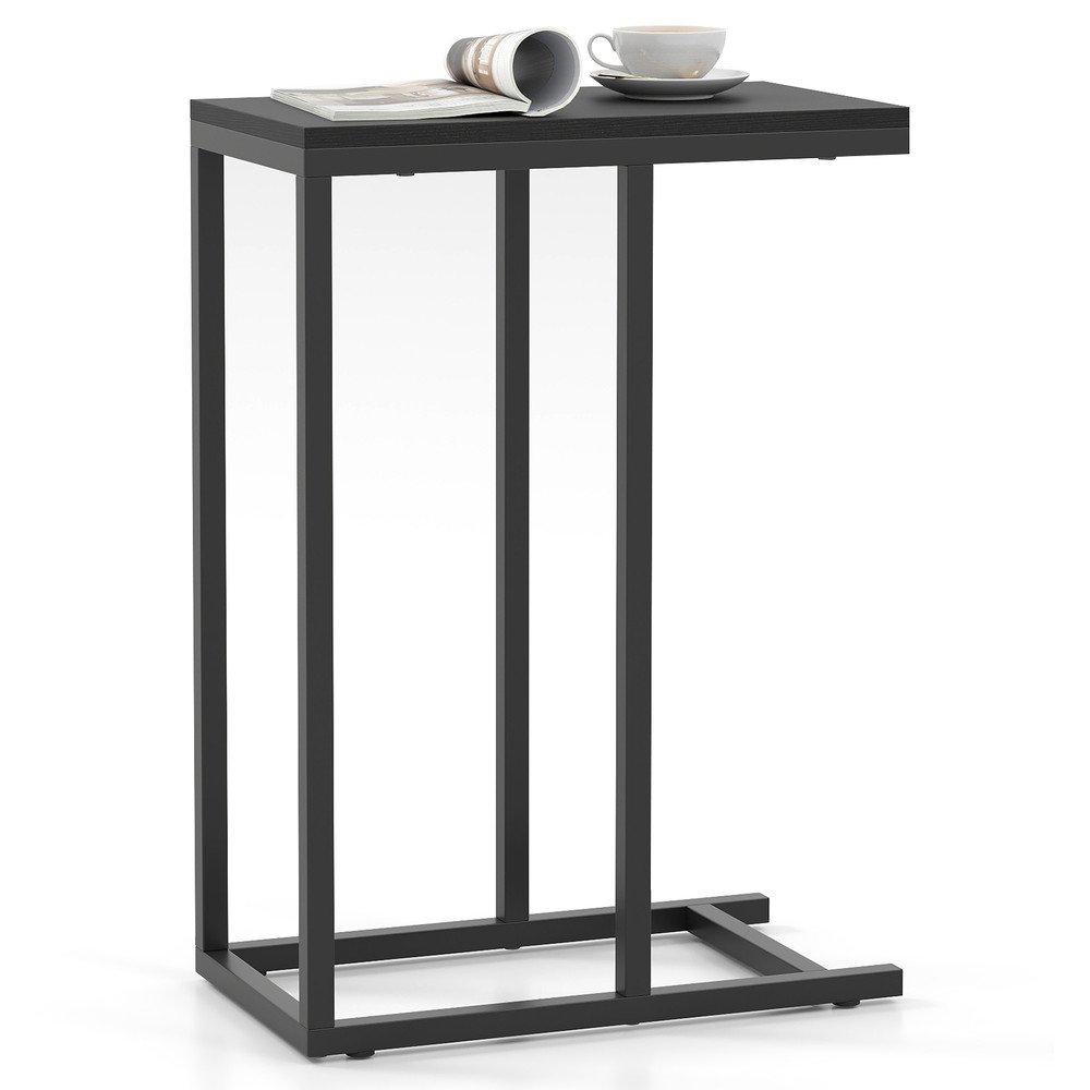 C-Shaped End Table Slide Under Couch TV Tray for Coffee, Laptop, Tablet, Modern Sofa Side Table for Small Spaces