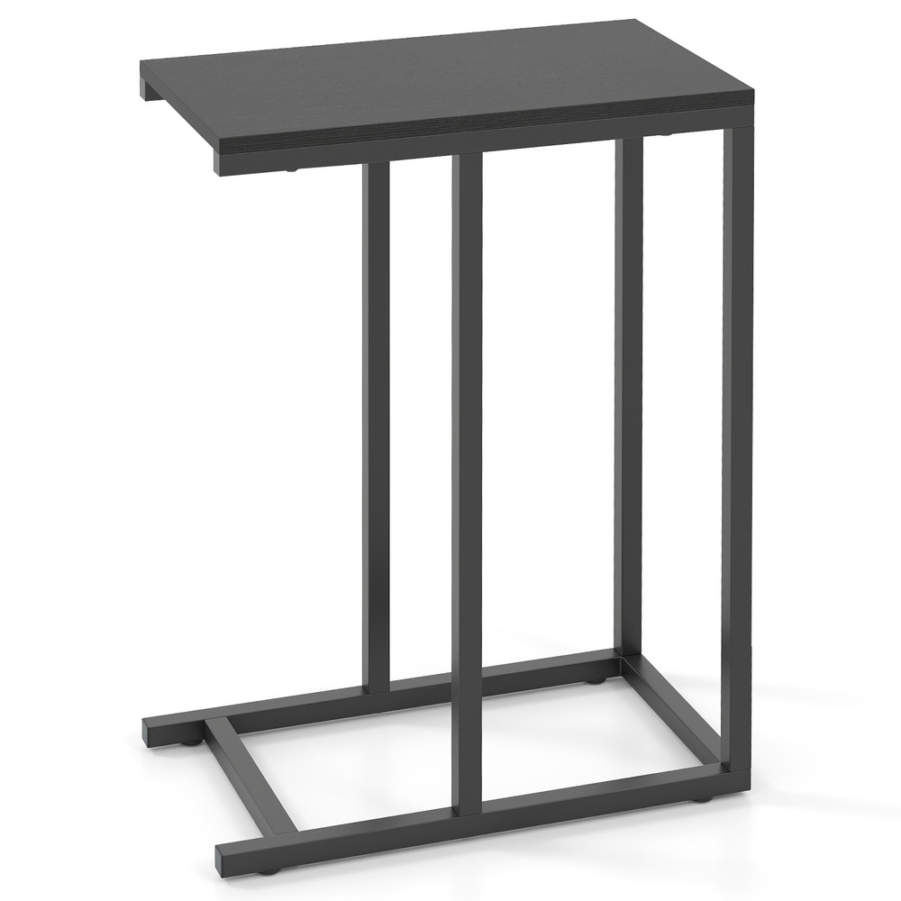 C-Shaped End Table Slide Under Couch TV Tray for Coffee, Laptop, Tablet, Modern Sofa Side Table for Small Spaces