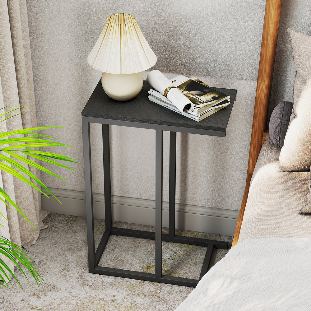 C-Shaped End Table Slide Under Couch TV Tray for Coffee, Laptop, Tablet, Modern Sofa Side Table for Small Spaces