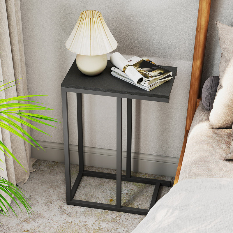 C-Shaped End Table Slide Under Couch TV Tray for Coffee, Laptop, Tablet, Modern Sofa Side Table for Small Spaces