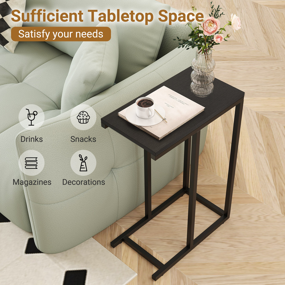 C-Shaped End Table Slide Under Couch TV Tray for Coffee, Laptop, Tablet, Modern Sofa Side Table for Small Spaces