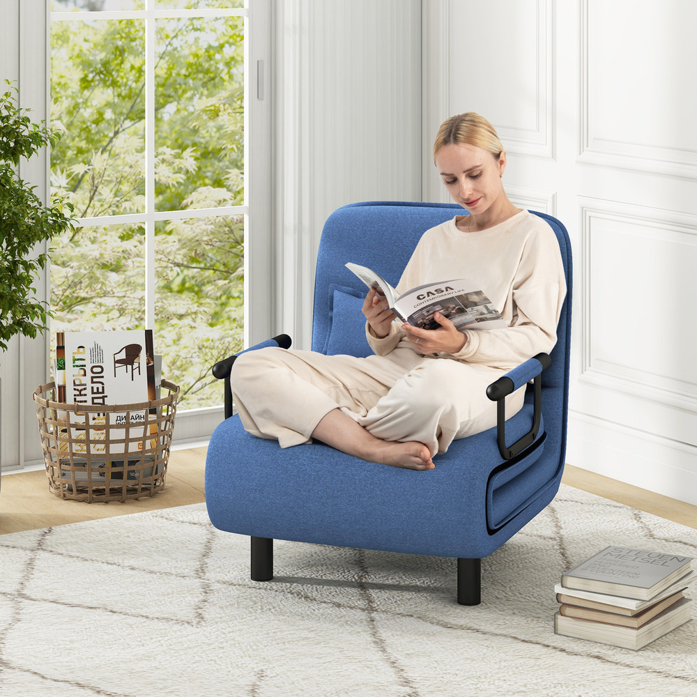 Folding Convertible Sleeper Chair Bed With Adjustable Backrest And Lumbar Support SpaceSaving Recli 1