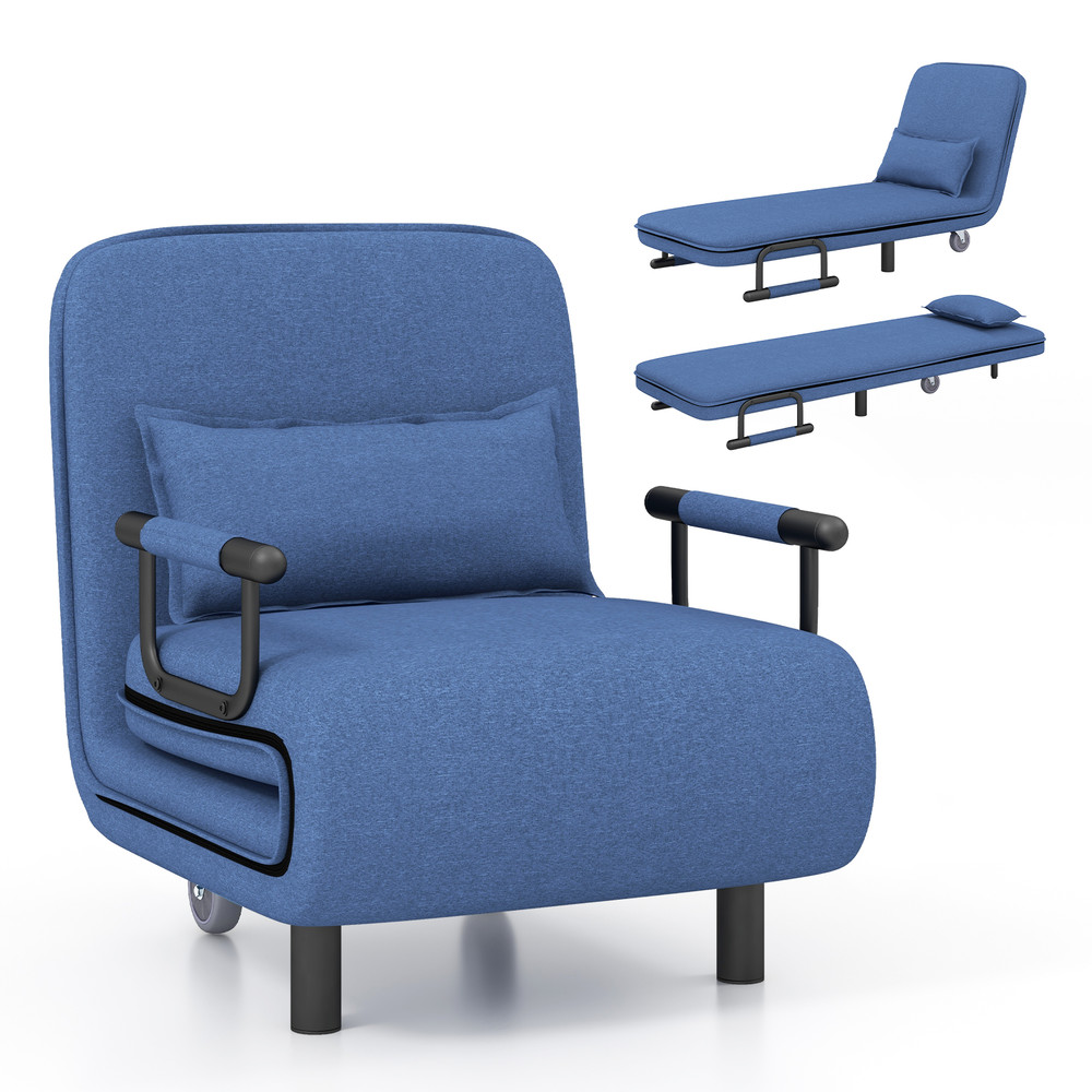 Folding Convertible Sleeper Chair Bed With Adjustable Backrest And Lumbar Support SpaceSaving Recli 0