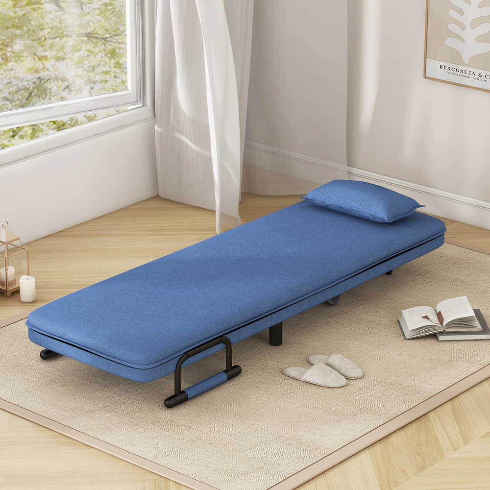 Folding Convertible Sleeper Chair Bed With Adjustable Backrest And Lumbar Support SpaceSaving Recli 6