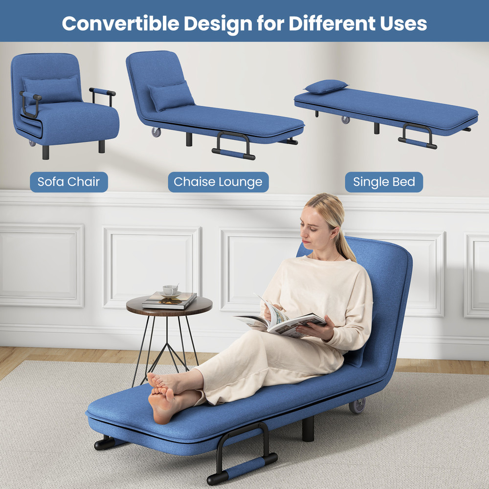 Folding Convertible Sleeper Chair Bed With Adjustable Backrest And Lumbar Support SpaceSaving Recli 3