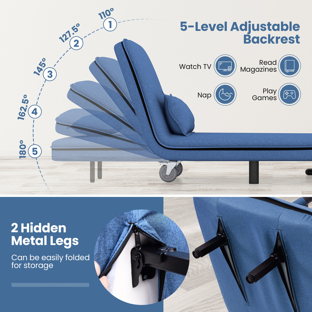 Folding Convertible Sleeper Chair Bed With Adjustable Backrest And Lumbar Support SpaceSaving Recli 4