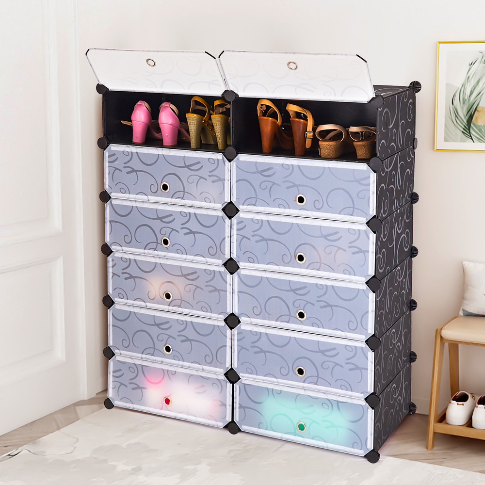 Black Cube DIY Portable Plastic Shoe Rack With Transparent Doors Stackable Storage Organizer For Sh 1