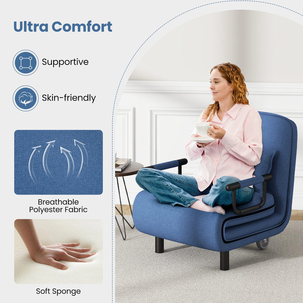 Folding Convertible Sleeper Chair Bed With Adjustable Backrest And Lumbar Support SpaceSaving Recli 2