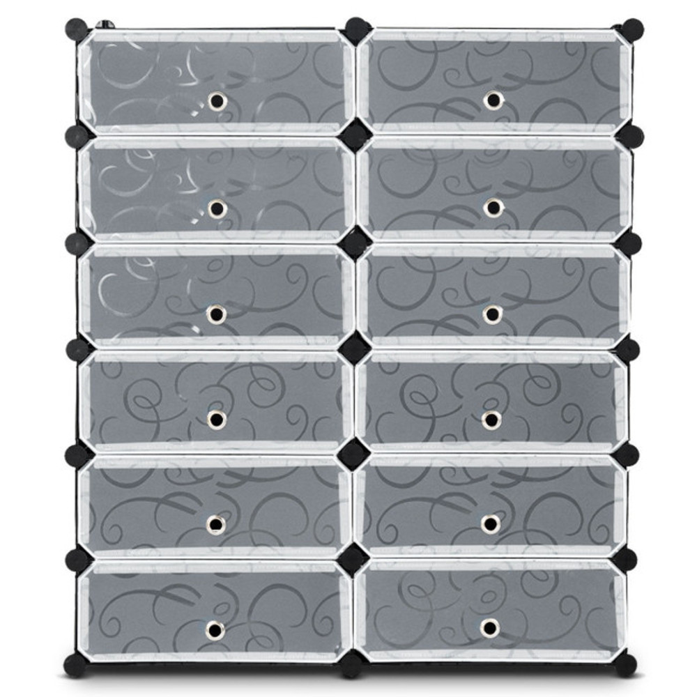 Black Cube DIY Portable Plastic Shoe Rack With Transparent Doors Stackable Storage Organizer For Sh 0