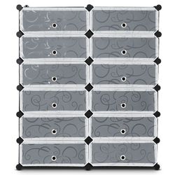 black cube diy portable plastic shoe rack with transparent doors, stackable storage organizer for shoes, clothes & toys
