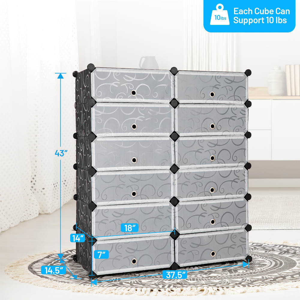 Black Cube DIY Portable Plastic Shoe Rack With Transparent Doors Stackable Storage Organizer For Sh 6