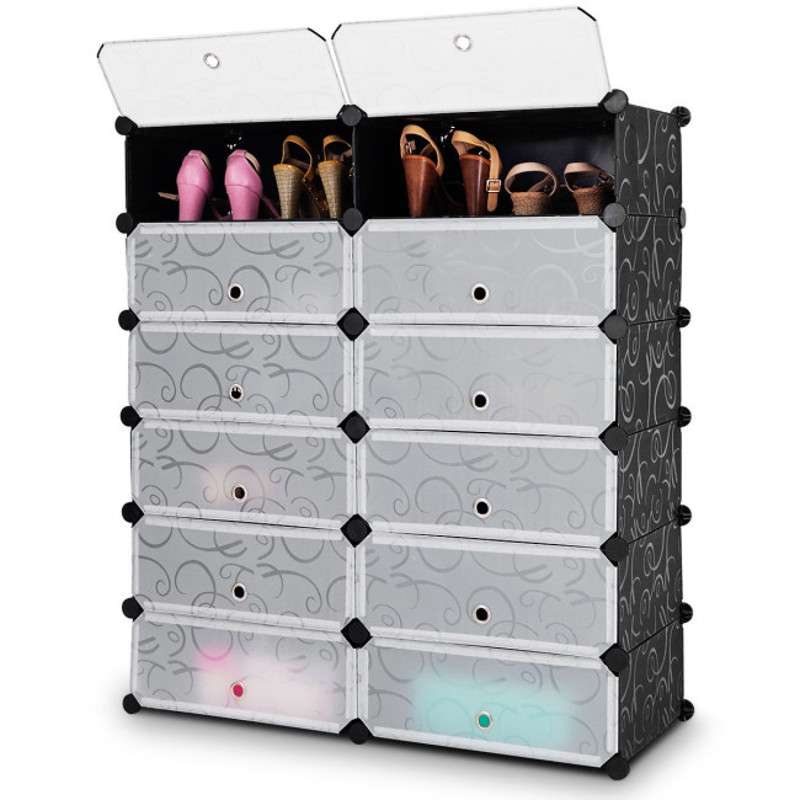 Black Cube DIY Portable Plastic Shoe Rack With Transparent Doors Stackable Storage Organizer For Sh 5