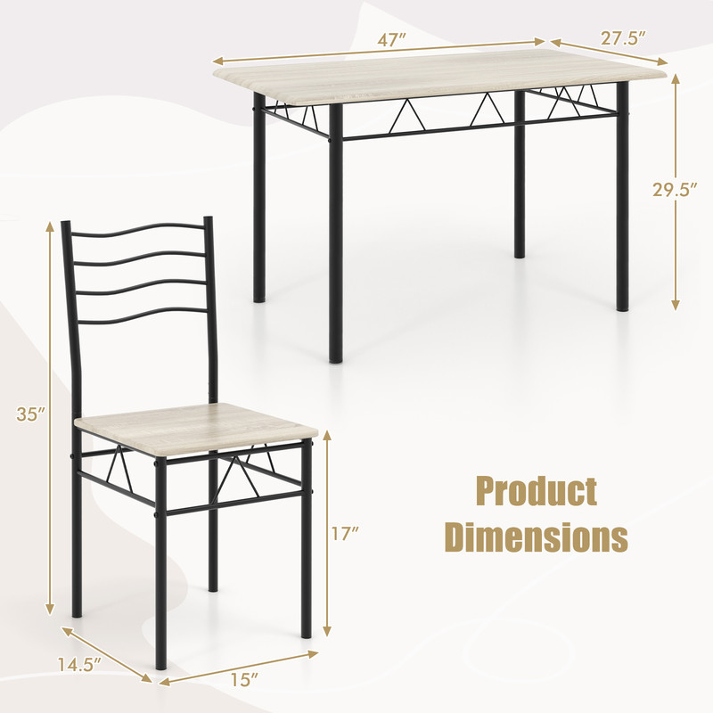 Natural Wood And Metal Dining Table Set With Chairs SpaceSaving Kitchen  Dining Furniture For Famil 6