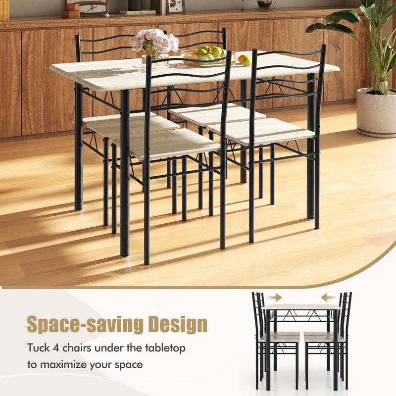 Natural Wood And Metal Dining Table Set With Chairs SpaceSaving Kitchen  Dining Furniture For Famil 3