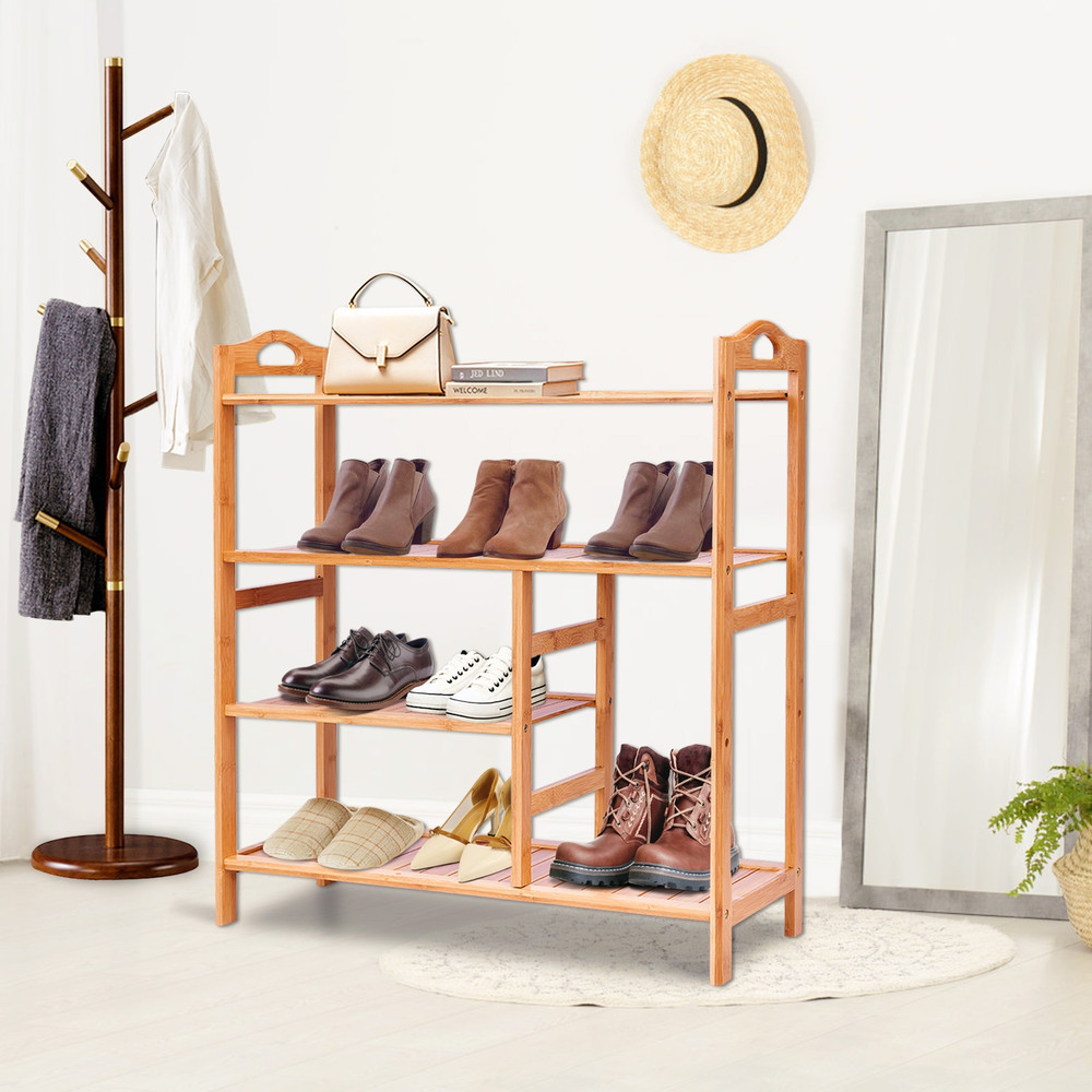 Natural Bamboo Shoe Rack With Boot Storage Compact Multifunction Organizer For Entryway Hallway Liv 1