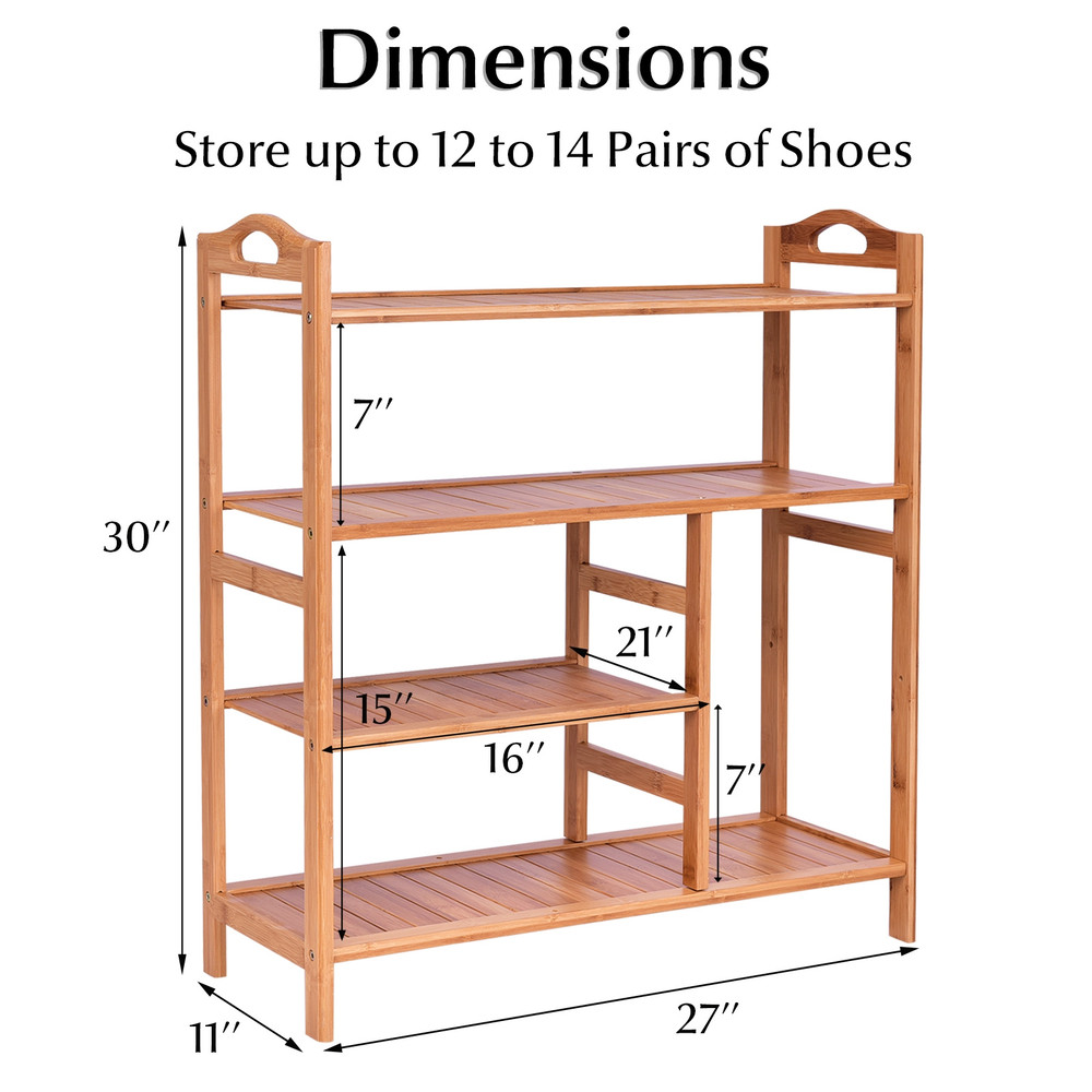 Natural Bamboo Shoe Rack With Boot Storage Compact Multifunction Organizer For Entryway Hallway Liv 6