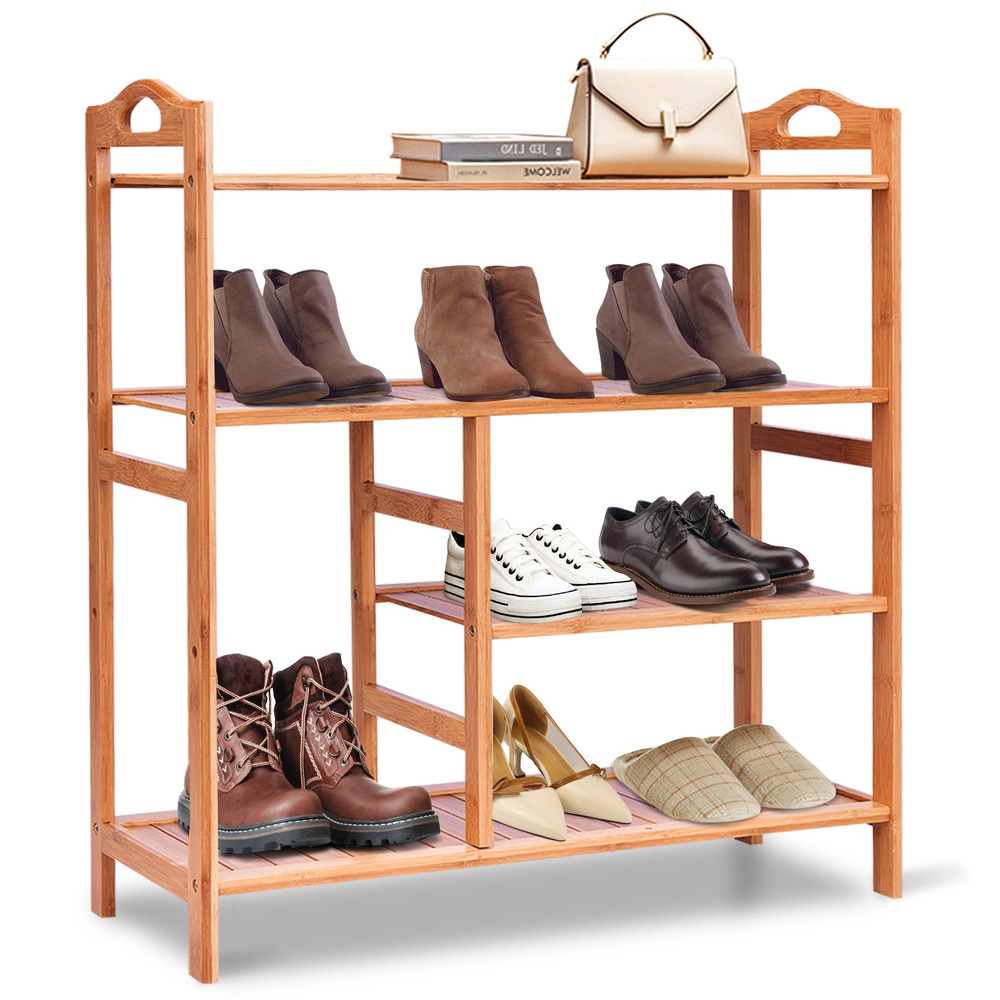 Natural Bamboo Shoe Rack With Boot Storage Compact Multifunction Organizer For Entryway Hallway Liv 5