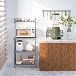 4-tier kitchen microwave storage rack with metal shelves, heavy-duty organizer for oven & utensils
