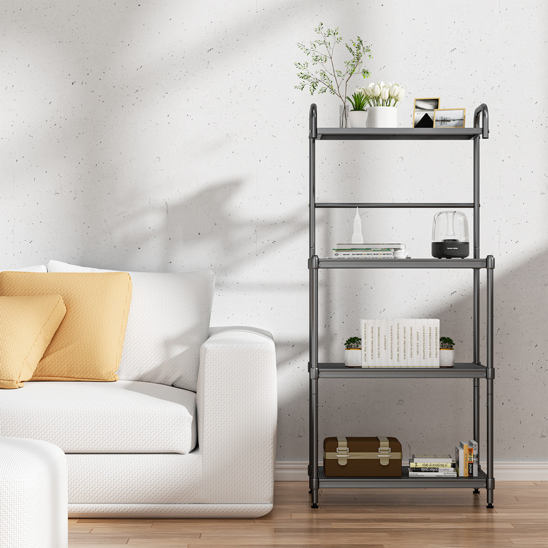 4-Tier Kitchen Microwave Storage Rack with Metal Shelves, Heavy-Duty Organizer for Oven & Utensils