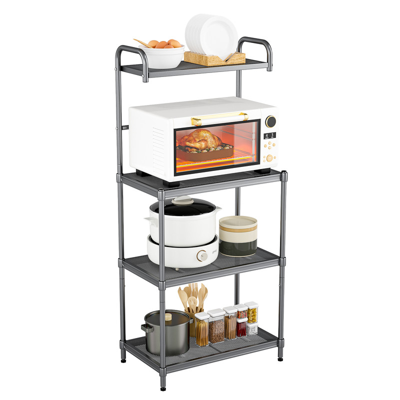 4-Tier Kitchen Microwave Storage Rack with Metal Shelves, Heavy-Duty Organizer for Oven & Utensils