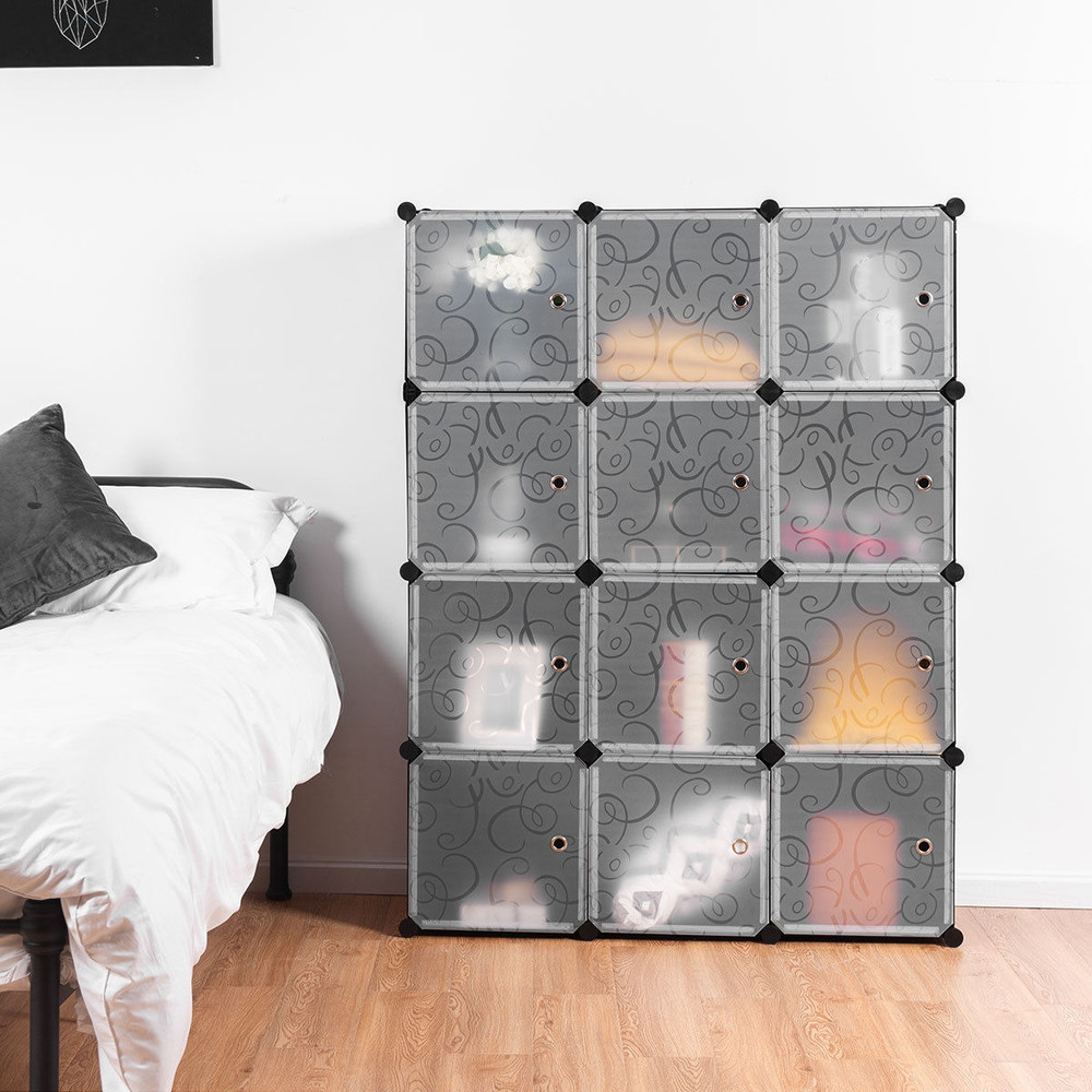 DIY 12-Cube Portable Closet Storage Organizer, Modular Shelving with Dustproof Doors, Space-Saving Design