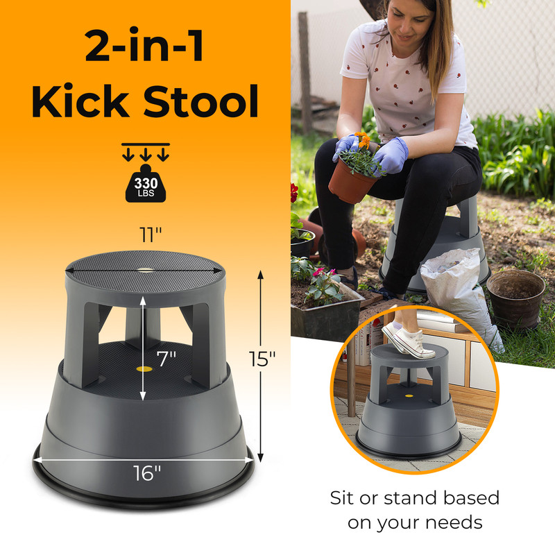330 lbs Step Stool with Non-Slip Rubber Platform, Heavy-Duty Rolling Footstool for Home & RV Use
