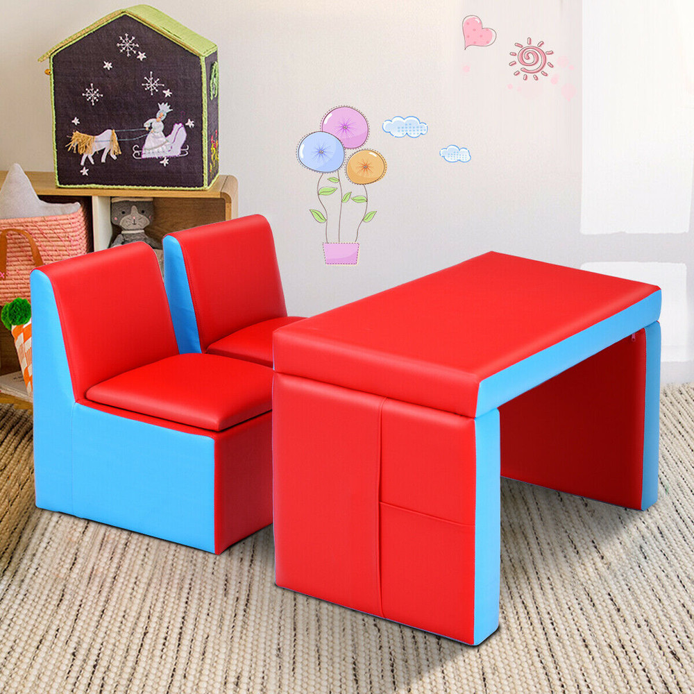 Multi-Functional Convertible Kids Play Sofa & Table Chair Set – 2-in-1 Space-Saving Childrens Furniture