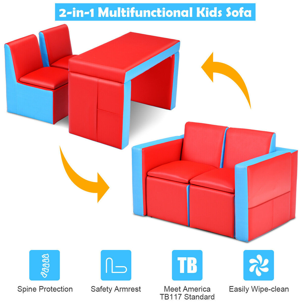 Multi-Functional Convertible Kids Play Sofa & Table Chair Set – 2-in-1 Space-Saving Childrens Furniture