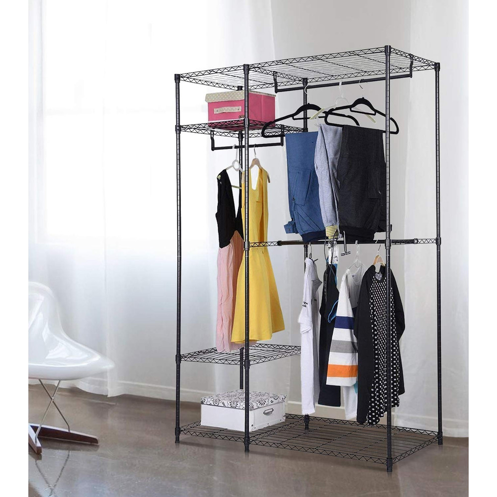 Portable Steel Closet Hanger Storage Rack Organizer, Heavy-Duty Adjustable Wardrobe Shelving for Clothes & Shoes
