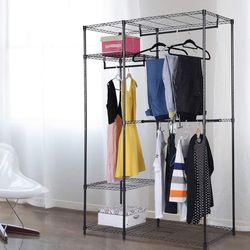 portable steel closet hanger storage rack organizer, heavy-duty adjustable wardrobe shelving for clothes & shoes
