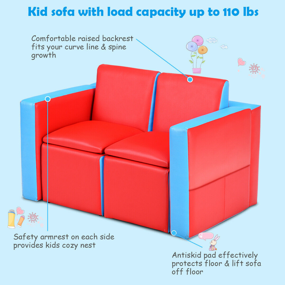 Multi-Functional Convertible Kids Play Sofa & Table Chair Set – 2-in-1 Space-Saving Childrens Furniture