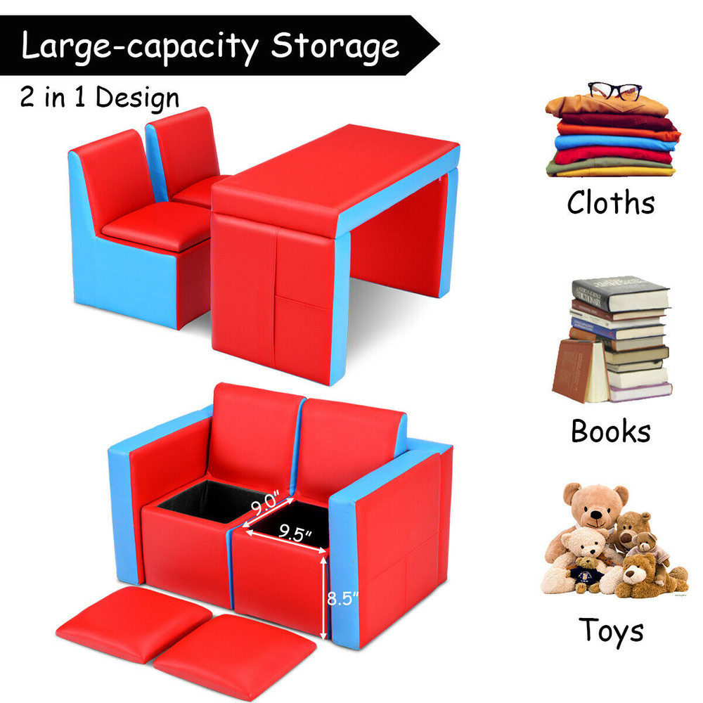 Multi-Functional Convertible Kids Play Sofa & Table Chair Set – 2-in-1 Space-Saving Childrens Furniture