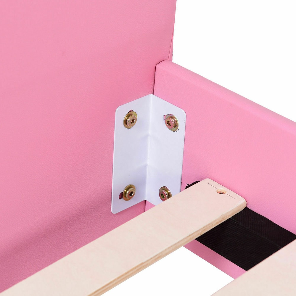 Twin Size Upholstered Platform Toddler Bed with Wood Slat Support – Sturdy Princess Bed for Kids