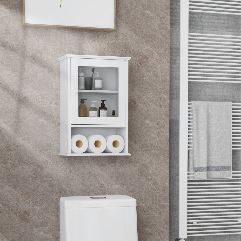 Wall Mounted Adjustable Medicine Cabinet with Open Shelf – Hanging Storage for Bathroom & Kitchen