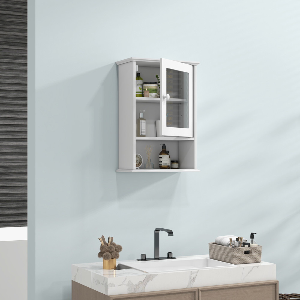Wall Mounted Adjustable Medicine Cabinet with Open Shelf – Hanging Storage for Bathroom & Kitchen