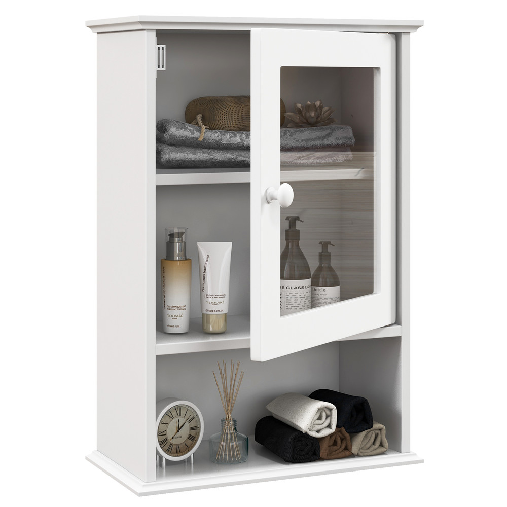 Wall Mounted Adjustable Medicine Cabinet with Open Shelf – Hanging Storage for Bathroom & Kitchen