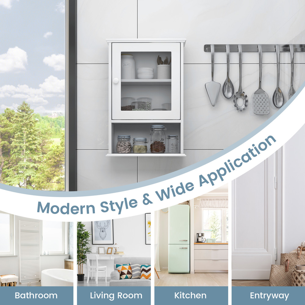 Wall Mounted Adjustable Medicine Cabinet with Open Shelf – Hanging Storage for Bathroom & Kitchen