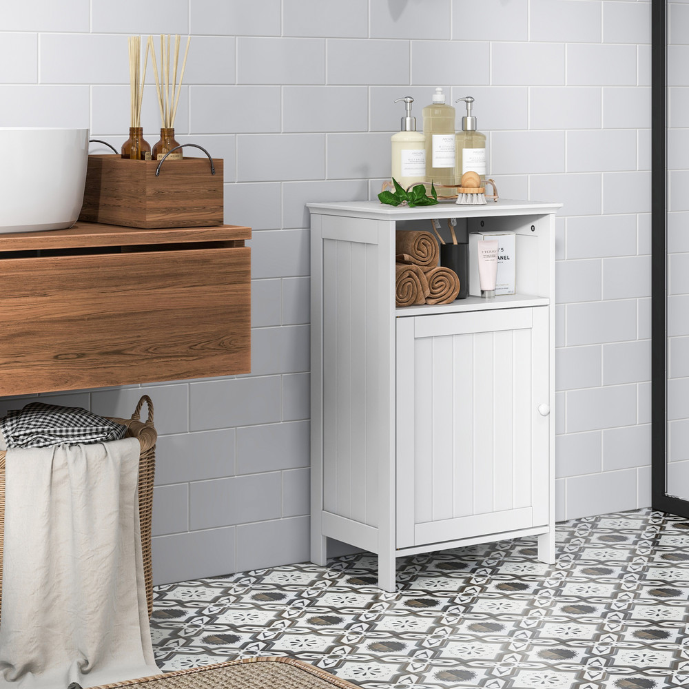 Modern Bathroom Freestanding Floor Storage Cabinet with Adjustable Shelf – White Space-Saving Organizer