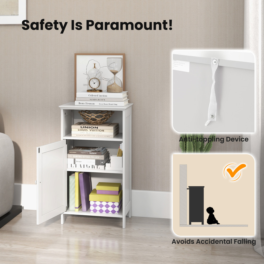 Modern Bathroom Freestanding Floor Storage Cabinet with Adjustable Shelf – White Space-Saving Organizer