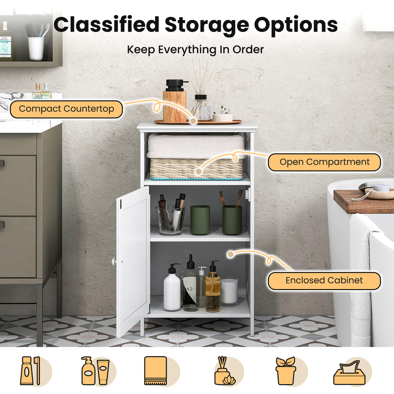 Modern Bathroom Freestanding Floor Storage Cabinet with Adjustable Shelf – White Space-Saving Organizer