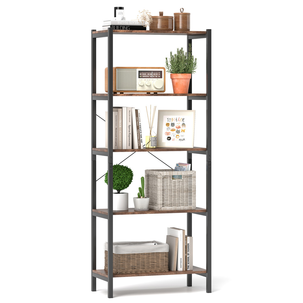 5-Tier Industrial Bookshelf – Heavy-Duty Metal Storage Rack for Home & Office Display