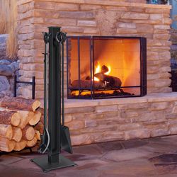 fireplace tool set, 5-piece iron fire place tools with stand